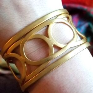 Cuff bracelet Gold tone metal satin finish